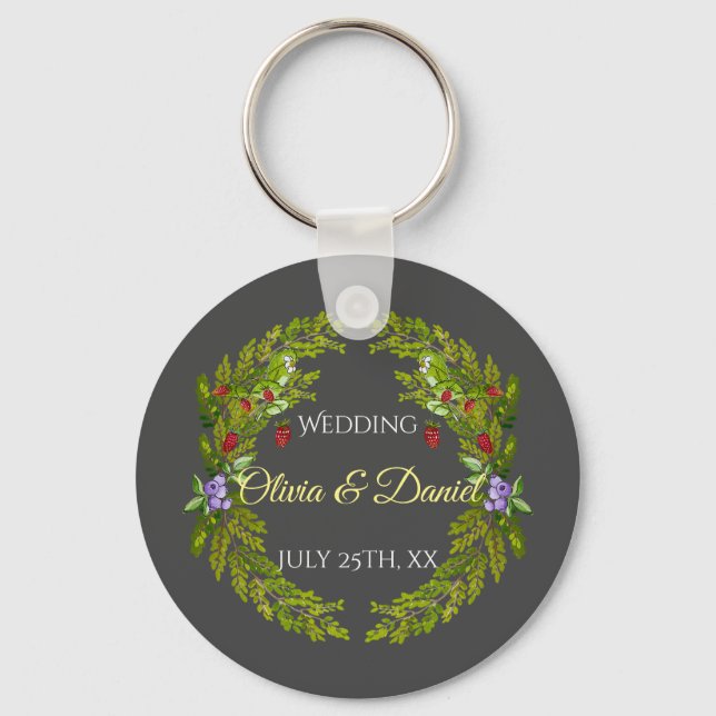 Aquarellwaldbeeren und Pilze Hochzeitskrieg Schlüsselanhänger (Vorderseite)