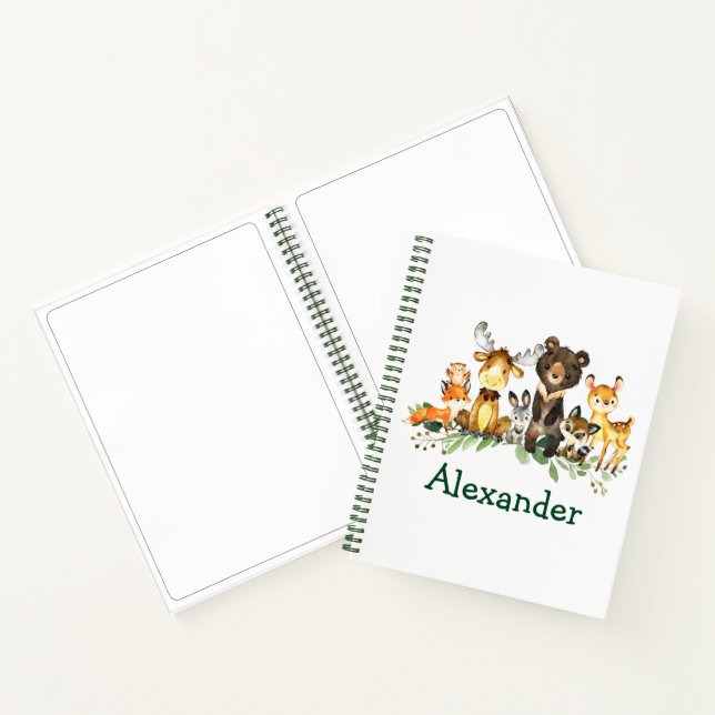 Aquarellwaldtiere Grüne Zeichnend Tiere Notizbuch (Innenseite)