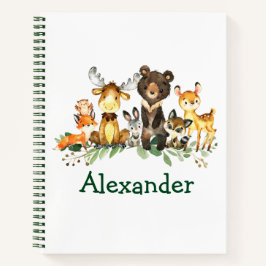 Aquarellwaldtiere Grüne Zeichnend Tiere Notizbuch