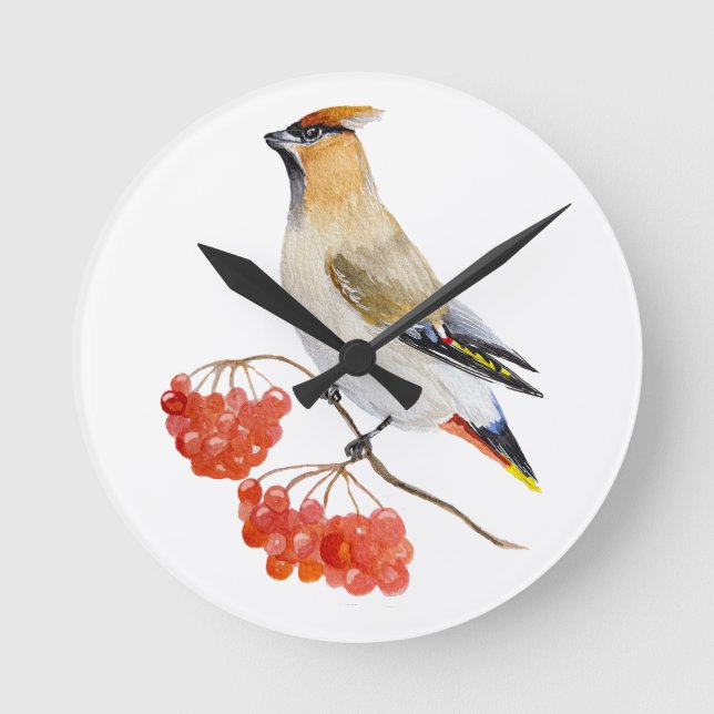 Aquarellwaldvogel wächst runde wanduhr (Vorderseite)