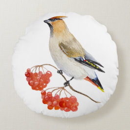 Aquarellwaldvogel wächst rundes kissen