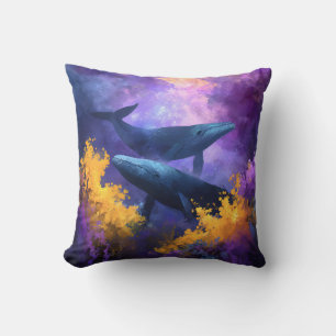 Aquarellwale Abstrakt Ocean Garden Kissen