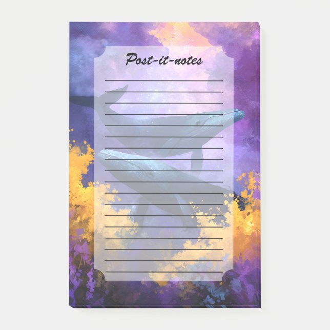 Aquarellwale Abstrakt Ocean Garden Post-it Klebezettel (Vorderseite)