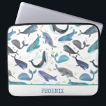 Aquarellwale Ozeanfische Goldblau Laptopschutzhülle<br><div class="desc">Whales Ocean Fish Gold Blue Kinder Personalisiertes Laptop Gehäuse.</div>