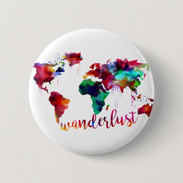 Aquarellwanderlust-Weltkarte Button (Vorderseite)