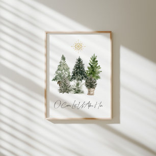 Aquarellweihnachtsbaum zu kommen, lass uns anbeten poster