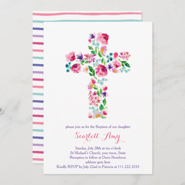 Aquarellwein Einladungen, rosa lila Einladung (Vorne/Hinten)