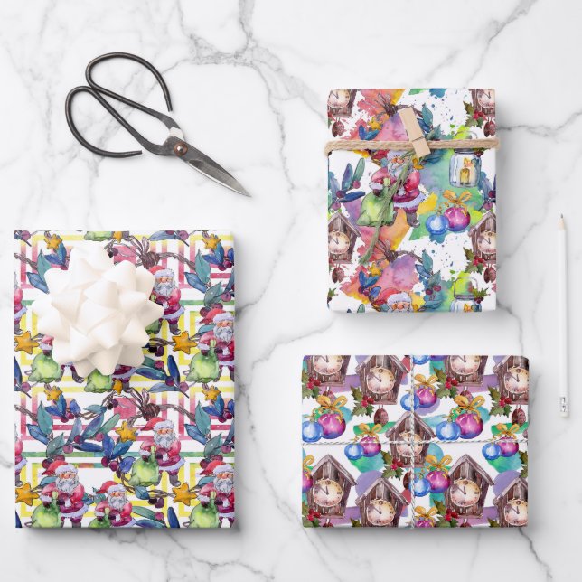 Aquarellwein Weihnachten Geschenkpapier Set (Vorderseite)