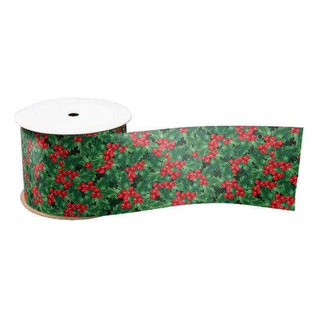 Aquarellwein Weihnachten Holly Ribbon Satinband (Spule)