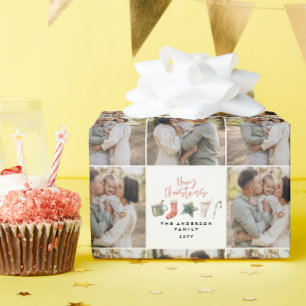 Aquarellwein Weihnachtsgebäck Multi-Foto rustikal Geschenkpapier