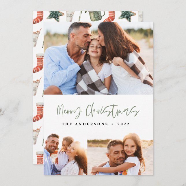 Aquarellwein Weihnachtsküche Getränke Süßigkeiten  Feiertagskarte (Vorne/Hinten)