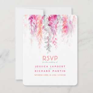 Aquarellweine Korallenorange Rosa grüne Hochzeit RSVP Karte