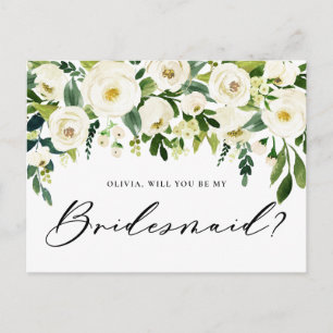 Aquarellweiße Blume werden meine Bridesmaid sein Einladungspostkarte