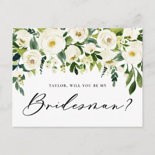 Aquarellweiße Blume werden Sie mein Bridesman sein Einladungspostkarte