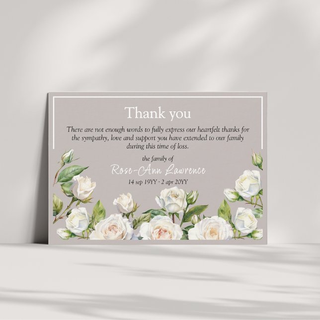 Aquarellweißrosenrahmen Trauerfeier Dankeskarte (Von Creator hochgeladen)