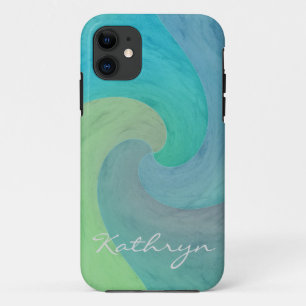 Aquarellwelle Türkisgrün Personalisierte Kunst iPhone 11 Hülle