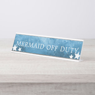 Aquarellwellen Mermaid Off Duty Starfish Zeichen Schreibtischnamensplakette