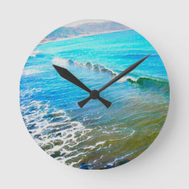 Aquarellwellen  runde wanduhr