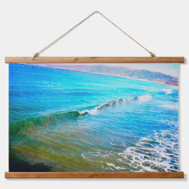 Aquarellwellen  wandteppich mit holzrahmen