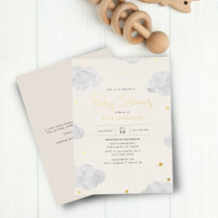Aquarellwolken Creme Neutrale Babyparty Gold Folieneinladung