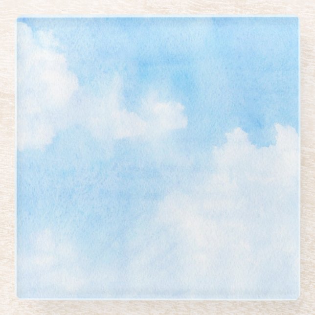Aquarellwolken und Himmelhintergrund Glasuntersetzer (Vorderseite)