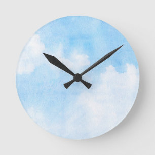Aquarellwolken und Himmelhintergrund Runde Wanduhr
