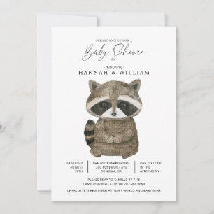 AquarellWoodland Animal Raccoon Babydusche Einladung