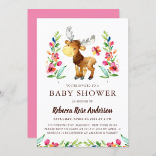 Aquarellwoodland Moose Babydusche Einladung