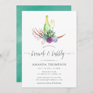 Aquarellwüstensukkulturen Brunch und Bubbly Einladung