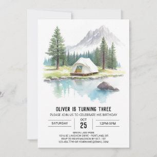 Aquarellzelt in den Kiefern zum Geburtstag Einladung