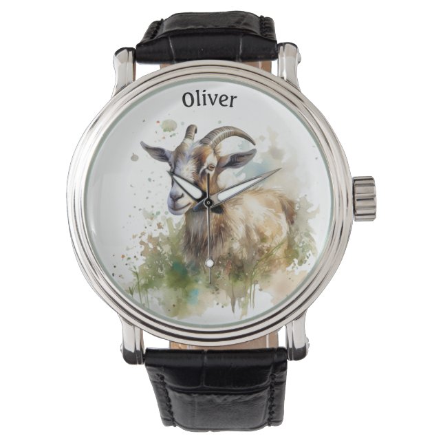 Aquarellziege Armbanduhr (Vorderseite)