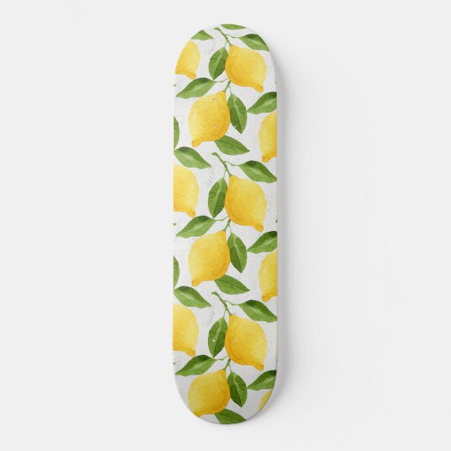 Aquarellzitronenmuster Skateboard (Vorderseite)