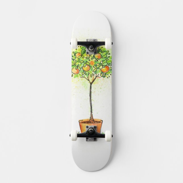 Aquarellzitrusbaum in Topf Skateboard (Vorderseite)