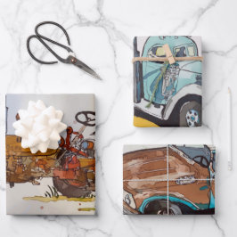 Aquarellzug, Lkw und Semi Geschenkpapier Set