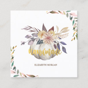 Aquarellzweig, Blumenkürbis, Handgefertigt Quadratische Visitenkarte