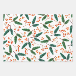 Aquarellzweige und Berries Winter Geschenkpapier Set