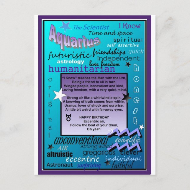 AQUARIIUS BIRTHDAY POSTKARTE (Vorderseite)