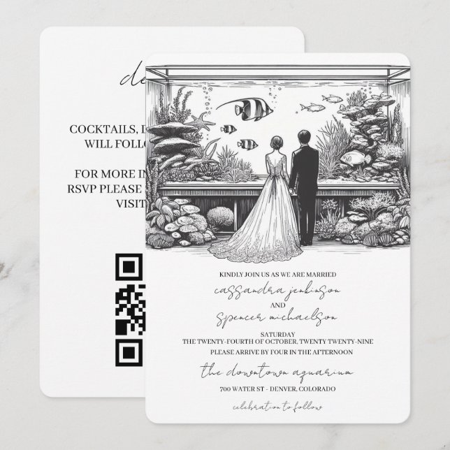 Aquarium-Hochzeit mit QR-Code Einladung (Vorne/Hinten)