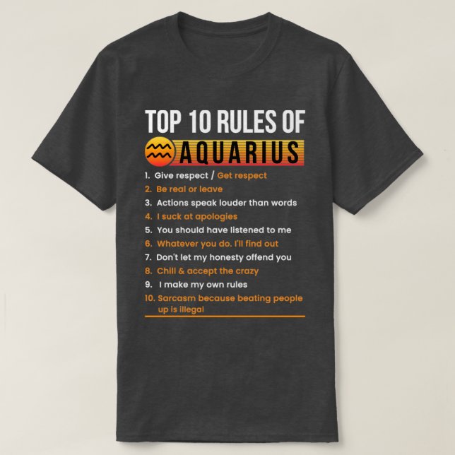 Aquarius 10 Regeln Eigenschaften Fakten Horoskop Z T-Shirt (Design vorne)
