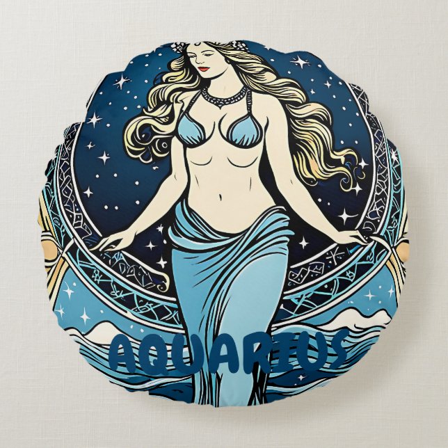 Aquarius Astrologie-Zeichen Rundes Kissen (Vorderseite)