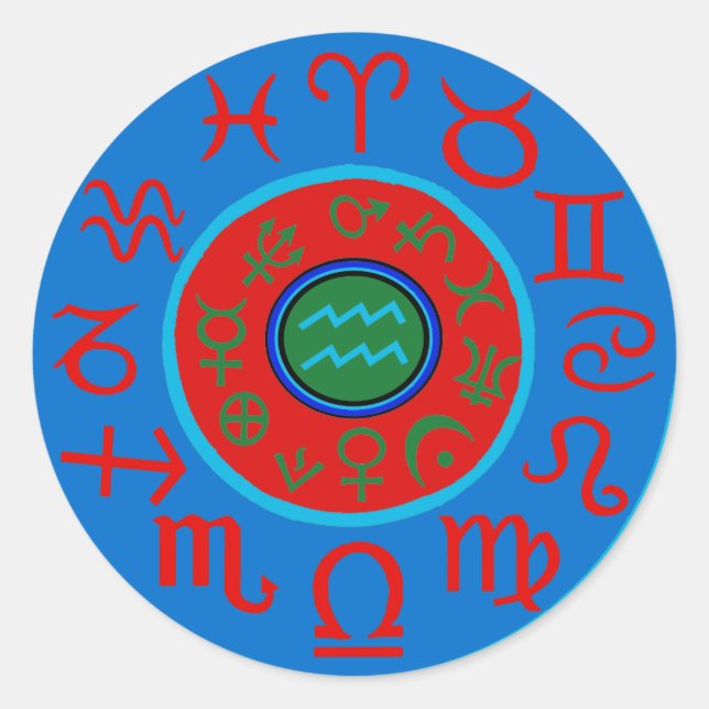Aquarius Astrologie Zodiac Runder Aufkleber (Vorderseite)
