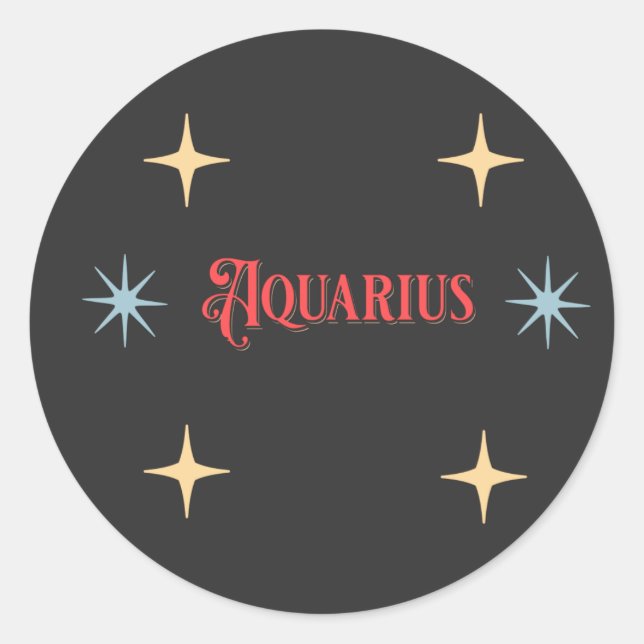 Aquarius Astrologisches Zeichen Runder Aufkleber (Vorderseite)