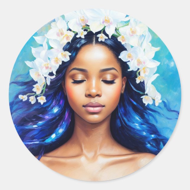 Aquarius Black Girl Runder Aufkleber (Vorderseite)