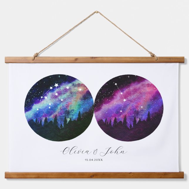 Aquarius Cancer Personalisierte Paare Horoskop Wandteppich Mit Holzrahmen (Vorne)