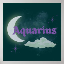 Aquarius Celestial Moon Cloud Stars Astrologie Kun Poster