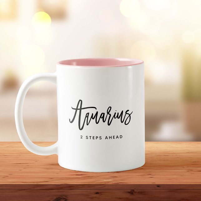 Aquarius Chic Horoscope Modern Script Zodiac Sign Zweifarbige Tasse (Von Creator hochgeladen)