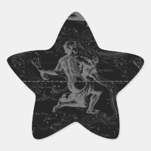 Aquarius Constellation Hevelius 1690 auf Schwarz Stern-Aufkleber