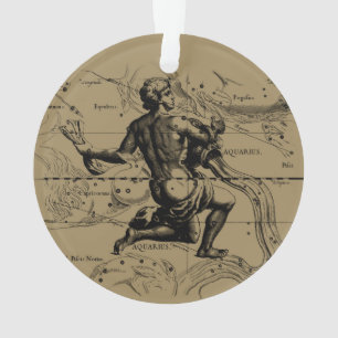 Aquarius Constellation Hevelius 1690 Gravur Ornament