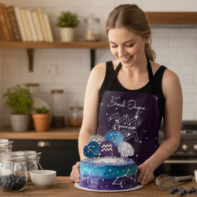 Aquarius Constellation Lila Sky Personalisiert Schürze (For the Aquarian who loves astrology and baking. Just add their name)