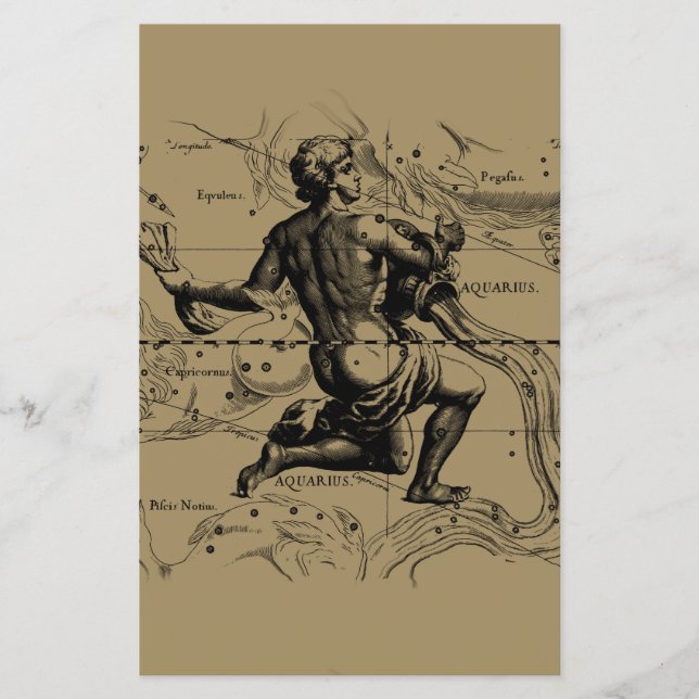 Aquarius Constellation Map Hevelius 1690 auf Taupe Flyer (Vorne)